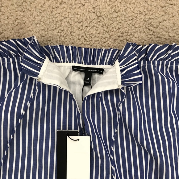 NWT Dolce Vita Delainey Blue and White Off The Shoulder Striped Dress Size M - Picture 6 of 8